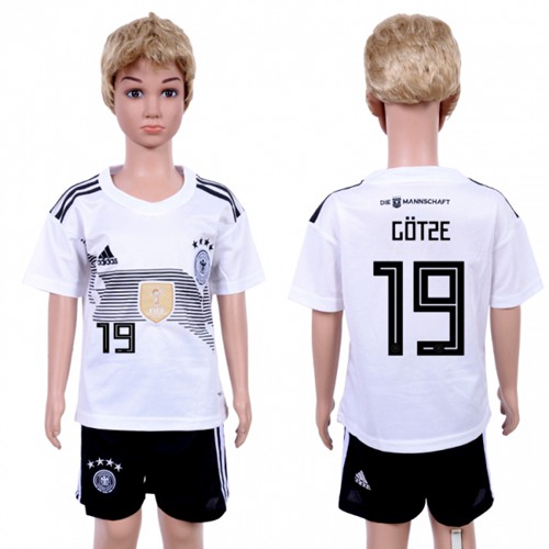 Germany #19 Gotze White Home Kid Soccer Country Jersey - Click Image to Close
